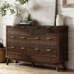 Commode 6 tiroirs � panneaux canel�s, plateau faux marbre, profil courb� - meuble tv 137 cm large, organisateu ...