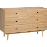 Commode 6 tiroirs en pin massif, meuble de chambre avec pieds solides, dimensions 120x40x80 cm, finition ...