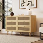 Wishdor - commode 6 tiroirs en rotin avec poignes en mtal, pour chambre  coucher, salon, bureau, naturel ...