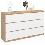 Idmarket - commode 6 tiroirs tomi xxl 140 cm bois faon htre et blanc
