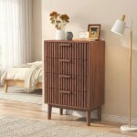 Commode 60, 4 tiroirs, buffet 60, commode chambre, design � lattes verticales, meuble de rangement, pour ...