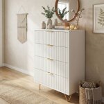 Commode chambre, commode blanche 60 cm, 4 tiroirs, meuble de rangement avec fa�ades textur�es et pieds ...