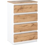 Commode 60 cm 4 tiroirs ch�ne wotan blanc commode en bois buffet pour le salon, buffet pour la chambre ...