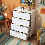 Commode 60 cm avec 4 tiroirs, finition diamant blanche, style scandinave, buffet � vaisselle, pour chambre, ...