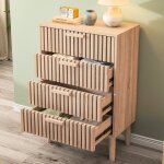 Commode 60x34x91 cm, avec 4 tiroirs, poign�es en bois, cadre en bois massif, mdf, style maison de campagne, ...