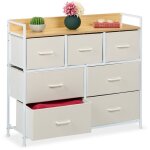 Commode � 7 tiroirs, hlp : 85 x 100 x 30, 5 cm, meuble de rangement, chambre, couloir, beige / blanc ...