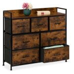 Commode � 7 tiroirs, hlp : 85 x 100 x 30, 5 cm, meuble de rangement, chambre, couloir, marron / noir ...