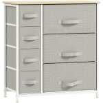Commode 7 tiroirs en tissu, chiffonnier, meuble de rangement moderne, cadre en acier, 63, 5 x 30 x 71 ...