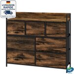 Commode avec 7 tiroirs en tissu, meuble de rangement � 3 niveaux, avec poign�es en m�tal, style industriel, ...