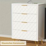 Commode 76cm avec 4 tiroirs en bois, commode chambre avec poign�es en m�tal, pieds dor�s, scandinave ...