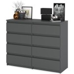Commode grande - 120 cm - grise - 8 tiroirs - �l�gante et spacieuse pour salon / salle manger