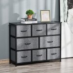 Commode 8 tiroirs en tissu, meuble de rangement avec poign�es, structure en m�tal, meuble design moderne ...