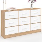 Commode 9 tiroirs en tissu uppah 113 cm meuble de rangement bois faon htre et blanc