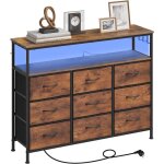 Woltu - commode 9 tiroirs 110x30x83, 5cm, meuble de rangement, avec tiroirs en tissu, multiprise et �clairage ...