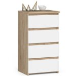 Akord - commode cl4 chne sonoma 40 cm 4 tiroirs faade blanche 40x35x74 cm