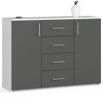 Akord - commode k45 blanche 110 cm 2 portes 4 tiroirs faade gris graphite 4 tagres 110x35x80 cm