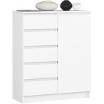 Akord - commode k80 blanche 80 cm 1 porte 5 tiroirs 3 tagres 80x35x97 cm