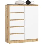 Akord - commode k80 chne artisan 80 cm 1 porte 5 tiroirs faade blanche 3 tagres 80x35x97 cm