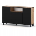 Commode 140 cm en ch�ne wotan noir ? 4 portes sans poign�es ? rev�tement r�sistant aux rayures ? hauteur ...