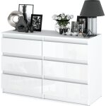 Commode blanc brillant avec 6 tiroirs, meuble tv de 100cm, meuble de salon, buffet