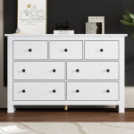 Commode blanc moderne et minimaliste avec 7 tiroirs, poign�e noire, meuble de salle � manger buffet et ...