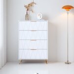 Commode - blanche - 4 tiroirs - pieds dor�s - style moderne minimaliste