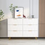 Commode blanche 6 tiroirs - 100x34x72. 5 cm - poign�es et pieds en m�tal - pour chambres et salons