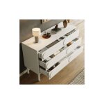 Commode blanche à 6 tiroirs, armoire avec pieds réglables et dispostif anti - basculement, pour salon, ... Commode blanche à 6 tiroirs, armoire avec pieds réglables et dispostif anti - basculement, pour salon, ...