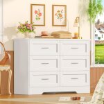 Commode blanche 6 tiroirs, commode pour chambre adulte et enfant, meuble de rangement multifonctionnel ...