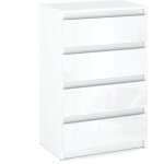 Commode commode en bois buffet de salon, buffet de chambre � coucher 60 cm 4 tiroirs blanc brillant