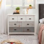 Commode en bois massif avec 7 tiroirs en blanc et gris 110x40x80h cm - romantica