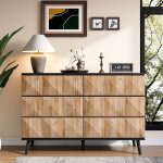 Commode buffet 180cm contemporain noir et bois naturel, portes en relief - pour s�jour et salle � manger ...