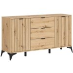 Commode buffet � 2 portes et 3 tiroirs, coloris ch�ne artisan - longueur 150 x profondeur 41 x hauteur ...