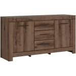 Commode buffet � 2 portes et 3 tiroirs, coloris ch�ne marron fonc� - longueur 160 x profondeur 45 x hauteur ...