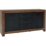 Commode buffet � 2 portes et 3 tiroirs, coloris ch�ne marron fonc� / ch�ne noir - longueur 160 x profondeur ...
