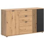 Commode buffet � 3 portes et 2 tiroirs , coloris ch�ne artisan / noir - longueur 150, 5 x profondeur ...