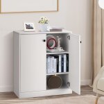 Commode buffet meuble de rangement avec 2 portes meuble bas blanc avec 3 �tag�res r�glables et dispositif ...