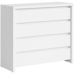 Commode buffet meuble de rangement � 4 tiroirs, coloris blanc / blanc mat - longueur 105 x profondeur ...
