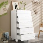 Commode buffet moderne  5 tiroirs, design lgant en relief, pieds en mtal blanc, coins arrondis, 60l ...