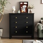 Commode chambre 5 tiroirs, avec portes sp�ciales, poign�es dor�es, meuble tiroir rangement, scandinave ...