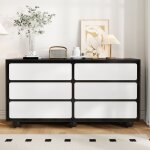 Commode chambre, avec 6 tiroirs �l�gants, sans poign�es, pieds noirs, design moderne, pour la chambre ...