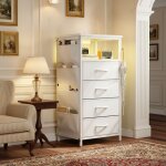 Commode chambre 79 cm - commode 4 tiroirs avec �clairage led, usb, poign�es noires - commode chambre ...