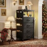 Commode chambre 79 cm - commode 4 tiroirs avec �clairage led, usb, poign�es noires - commode chambre ...