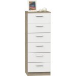 Commode chambre � coucher chiffonier � 6 tiroirs coloris ch�ne cambrien / blanc - longueur 40x profondeur ...