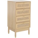 Commode chiffonnier d�cor bois et cannage 4 tiroirs teinte naturelle - 50 x 40 x 96 cm - judith