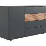 Commode combin�e, meuble de rangement coloris graphite, rechampis aspect clayettes imitation ch�ne artisan ...