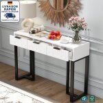 Commode console 120x36x80 cm avec 2 tiroirs et repose - pieds réglable, pied métal, mdf, blanc Commode console 120x36x80 cm avec 2 tiroirs et repose - pieds réglable, pied métal, mdf, blanc