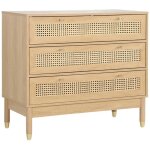Commode dcor bois et cannage 3 tiroirs teinte naturelle - 90 x 40 x 80 cm - judith