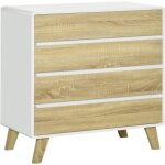 Homcom - commode design scandinave - 4 tiroirs - mdf panneaux blanc aspect chne clair