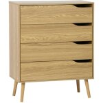 Sweeek - commode effet frêne, 4 tiroirs, pieds en pin massif Sweeek - commode effet frêne, 4 tiroirs, pieds en pin massif